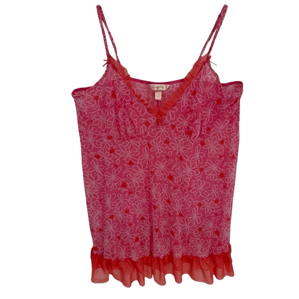 Cacique Women Sz 18/20 Pink Floral Lingerie Ruffle Hem Sheer Chemise nightgown